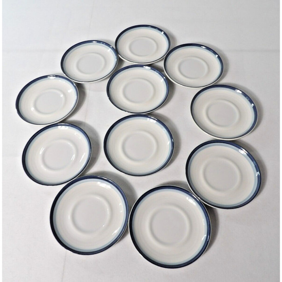 Pfaltzgraff Sky Saucers Stoneware Blue Bands Vintage Set of 11 - Picture 1 of 5